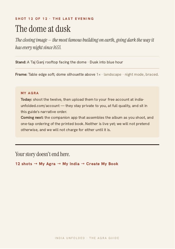 Shot 12 of 12 — the closing memory — a page from The Agra Guide