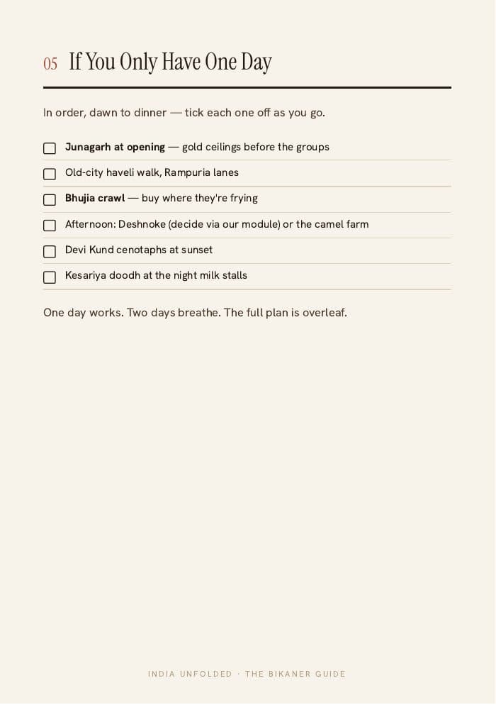 If you only have one day — tick as you go — a page from The Bikaner Guide