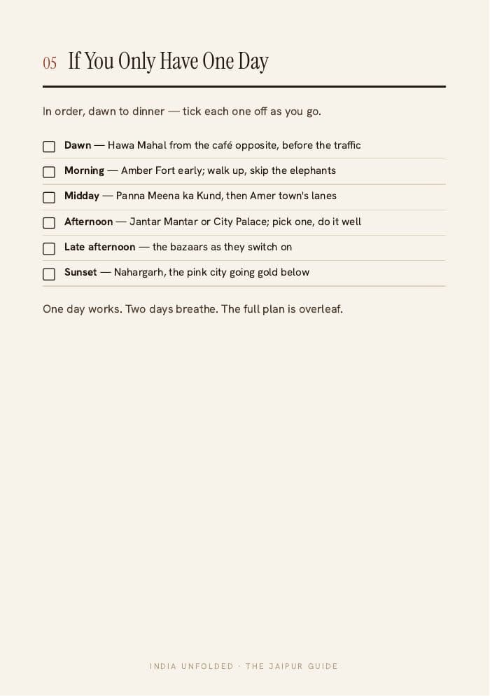 If you only have one day — tick as you go — a page from The Jaipur Guide
