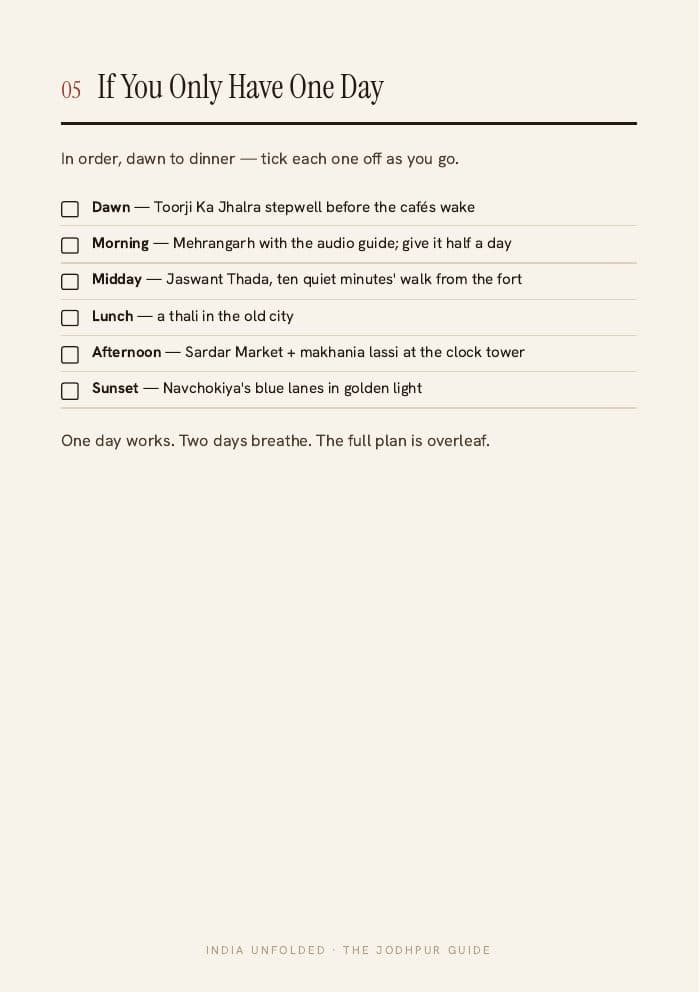 If you only have one day — tick as you go — a page from The Jodhpur Guide