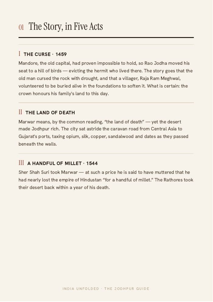 The story, in 5 acts — a page from The Jodhpur Guide
