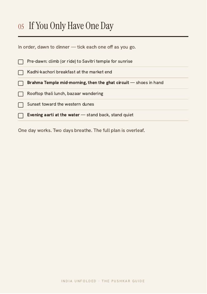 If you only have one day — tick as you go — a page from The Pushkar Guide