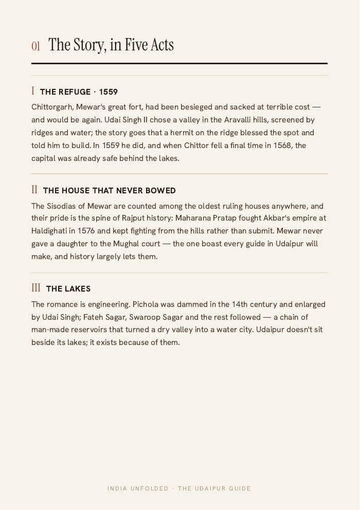 The story, in 5 acts — a page from The Udaipur Guide