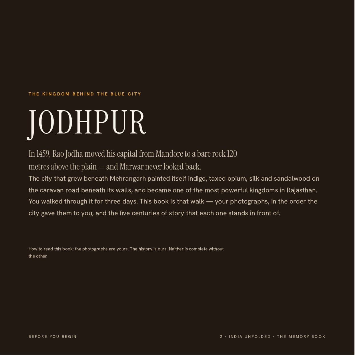 Page 2 of the sample My Jodhpur book — The kingdom behind the Blue City