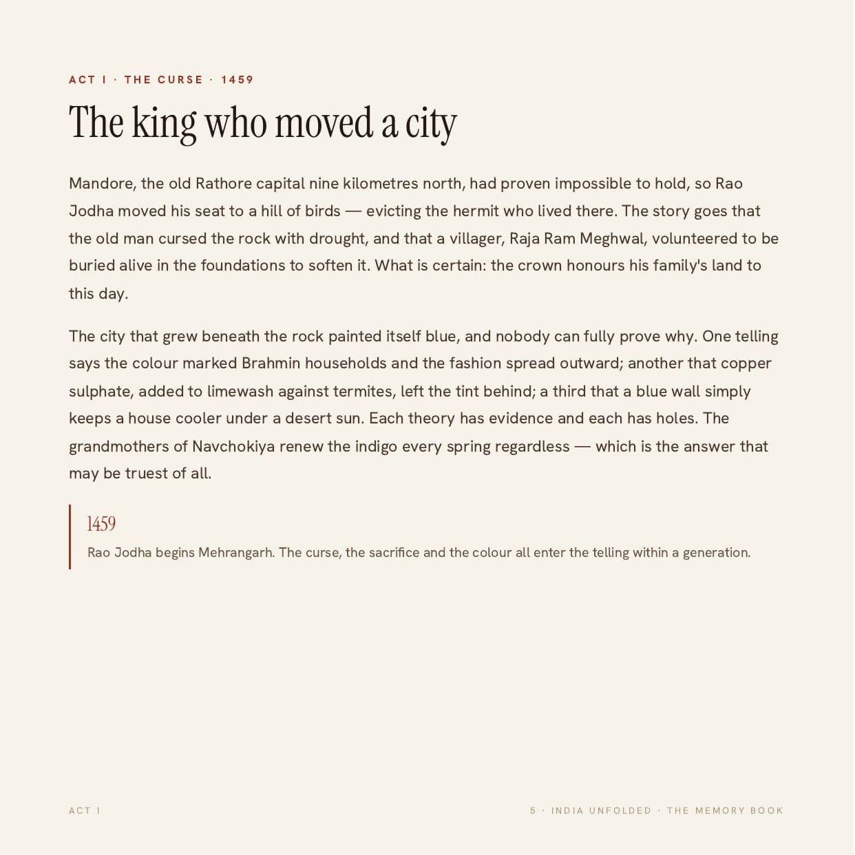 Page 5 of the sample My Jodhpur book — The story begins