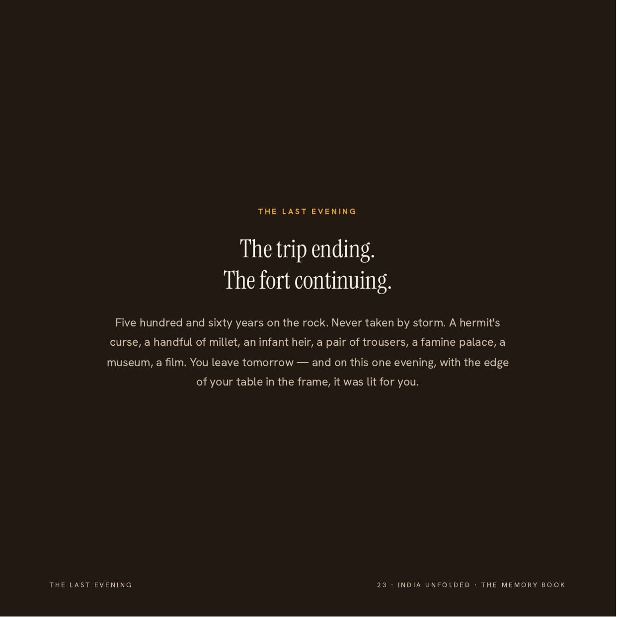 Page 23 of the sample My Jodhpur book — The last evening