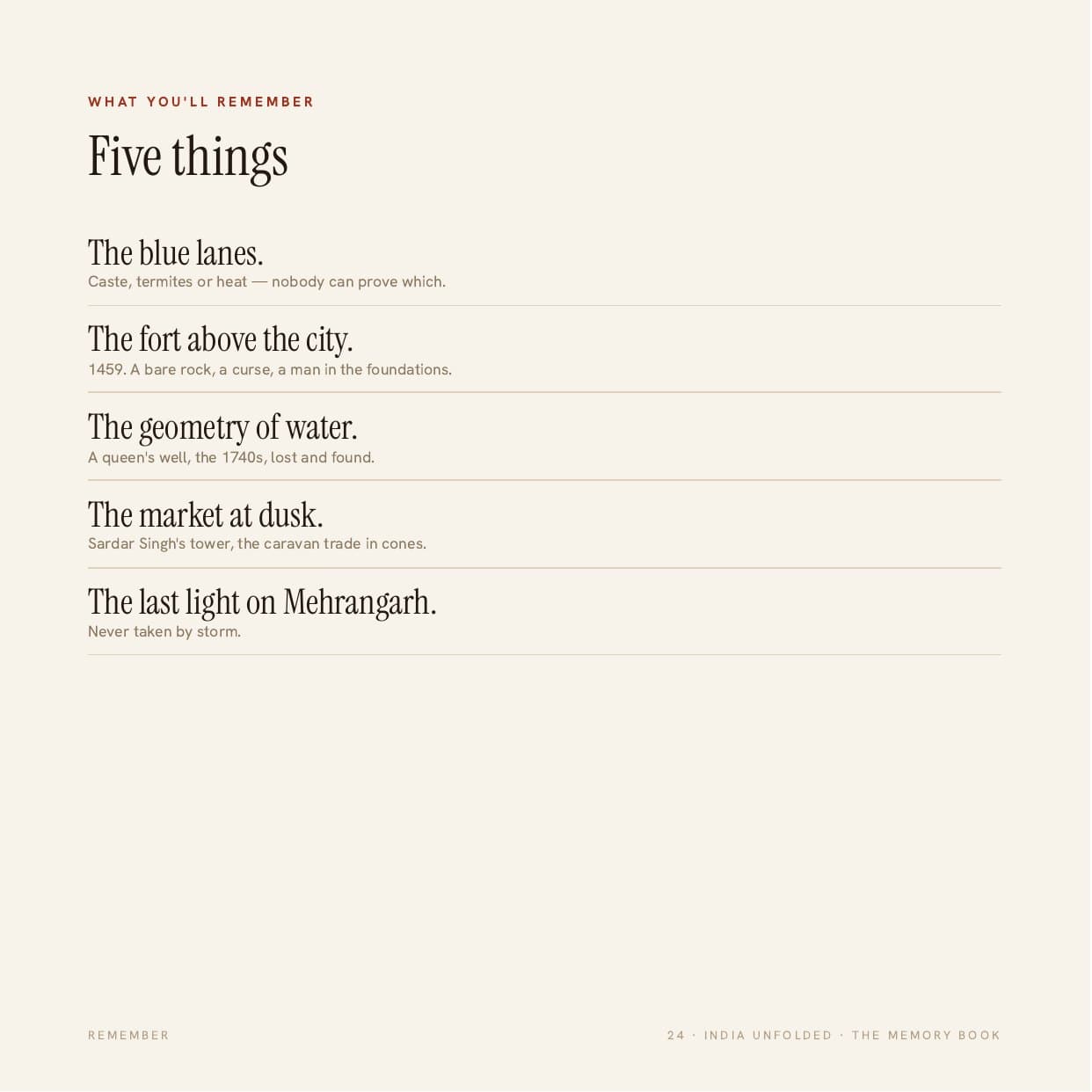 Page 24 of the sample My Jodhpur book — What you'll remember