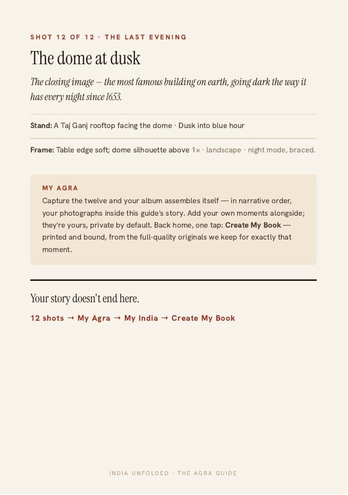 Shot 12 of 12 — the closing memory — a page from The Agra Guide