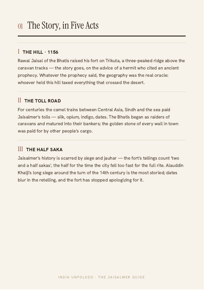 The story, in 5 acts — a page from The Jaisalmer Guide