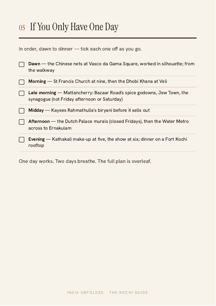If you only have one day — tick as you go — a page from The Kochi Guide