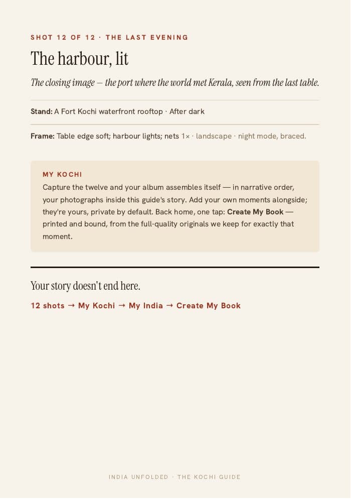Shot 12 of 12 — the closing memory — a page from The Kochi Guide