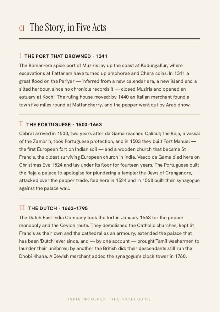 The story, in 5 acts — a page from The Kochi Guide