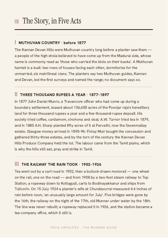 The story, in 5 acts — a page from The Munnar Guide