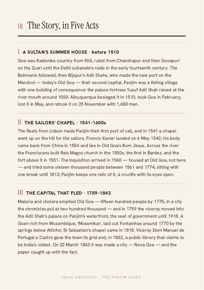 The story, in 5 acts — a page from The Panjim Guide