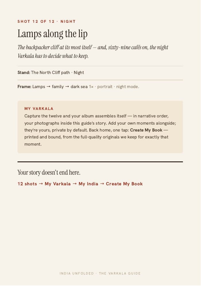 Shot 12 of 12 — the closing memory — a page from The Varkala Guide